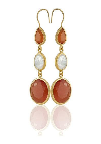 Kadir Jewellery 22 Ayar Altın Kaplama Kadın İnci Küpe -el İşçiliği Ve Hipoalerjenik Küpe Kırmızı