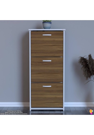 Modilayn West Antre 52x116x 26 Cm Lik 3 Düşer Kapak 6 Göz Bölmeli Ayakkabılık Ceviz - Beyaz Modilayn West Antre 52x116x 26 Cm Lik 3 Düşer Kapak 6 Göz Bölmeli Ayakkabılık Ceviz - Beyaz