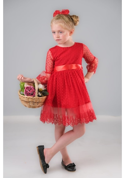 Mnk Baby & Kids Dream Luxury Dantel Kız Çocuk Elbise Mnk0327 Kırmızı