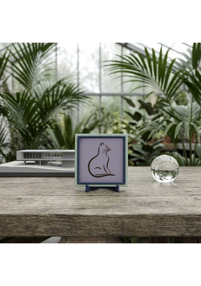Çizgisel Kedi Motifli Dekoratif Süs, Yaşam Alanlarınız İçin Özgün Ve Dengeli Bir Tasarım 10x10 Cm