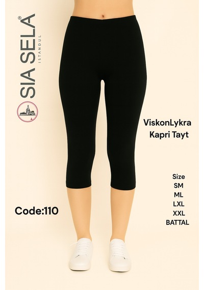 Belpa Sıla Sella Kadın Likralı Slim Fit Kapri Tayt Siyah