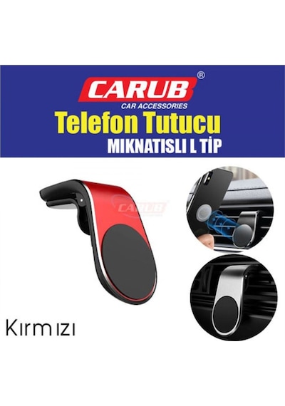 Carub Telefon Tutucu Mıknatıslı Kırmızı Havalandırma L Tip Br5901