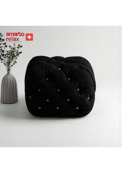 Smarto Relax Swiss Style Puf Zinal Ayaksız Kapitoneli Kare 45x45 Cm Baby Face Dekoratif Kapitoneli Dekoratif Puf Siyah