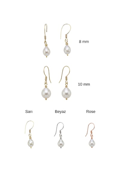 14 Ayar Altın Beyaz Barok Doğal İnci Küpe 10 Mm Rose