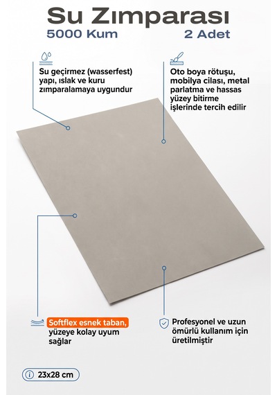 Starcke 5000 Kum Su Zımparası 23x28 Cm 2 Adet Islak Kuru Hassas Yüzey Bitirme Kağıdı