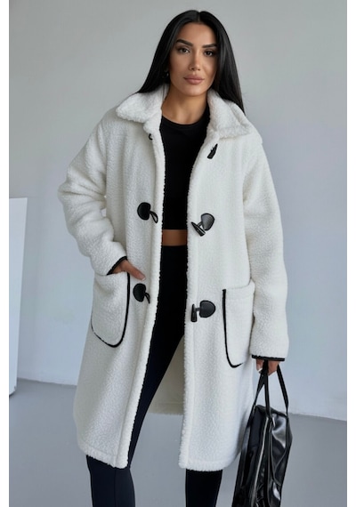 Hiramir Peluş Rahat Kalıp Mont Beyaz Ks2506 Beyaz
