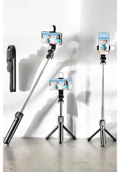 Tripod Kablosuz Bluetooth Bağlantılı Selfie Çubuğu 360 Derece Dönebilen .