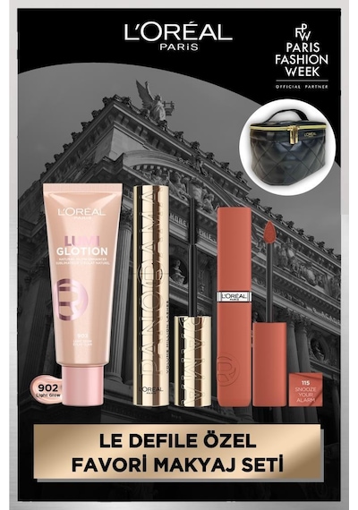 L'Oréal Paris Panorama Maskara + Glotion 902 + Matte Resistance Likit Mat Ruj 115 + Çanta