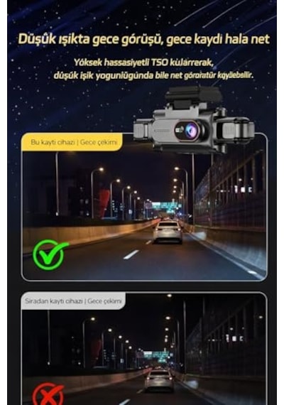 4 Kameralı 360 Derece Araç Kamerası, Full Hd 1080p, Wifi Destekli, Gece Görüşlü, G-sensör, Döngüsel Kayıt, Mobil İzleme