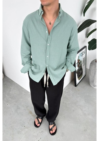 Mint Yeşili Oversize Fresh Keten Gömlek Mint Yeşili Mint Yeşili Oversize Fresh Keten Gömlek Mint Yeşili