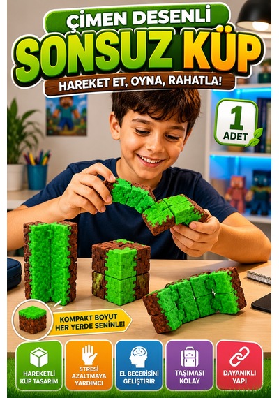 Çimen Desenli Infinity Cube Sonsuz Küp Hareketli Stres Küpü Katlanabilir Fidget Oyuncak 1 Adet Tr