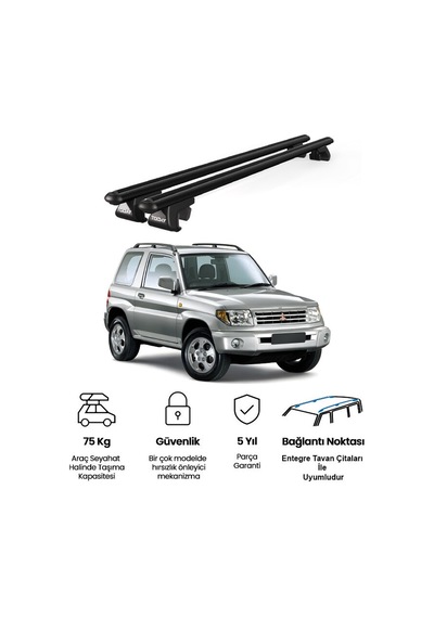 Venüs Mitsubishi Pajero 3d 1999-2006 Uyumlu Siyah Ara Atkı Port Bagaj Tavan Barı