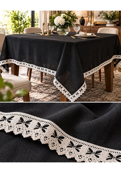 Linen Keten Masa Örtüsü Siyah - 160 220-7819