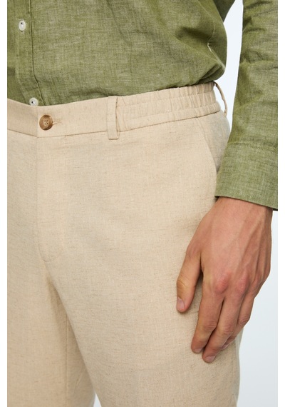 Morven Erkek Taş Keten Trend Desenli Lastikli Slim Fit Pantolon 26ys003003870 Taş