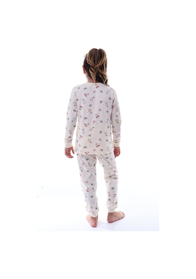 Meyve Desenli Kız Çocuk Pijama %100 Pamuk, Rahat Ve Yumuşak Kumaşlı Set Krem