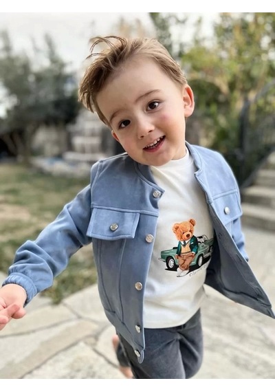 4-5-6 Yaş Kot Pantolonlu Nubukceketli Uzun Kollu Penye Sweat 3lü Erkek Çocuk Takımı Yeşil Yeşil