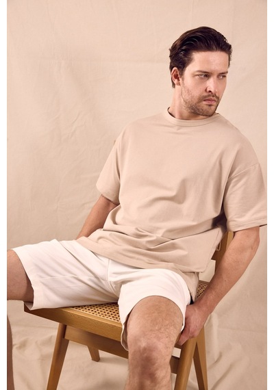 Tonny Black Rahat Kalıp Oversize Kesim T-shirt Erkek Bej T-shirt Tbtshrt020