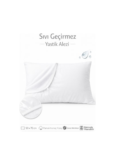 Aqua Su Geçirmez Fermuarlı 2 'li Yastık Koruyucu / Alezi Beyaz