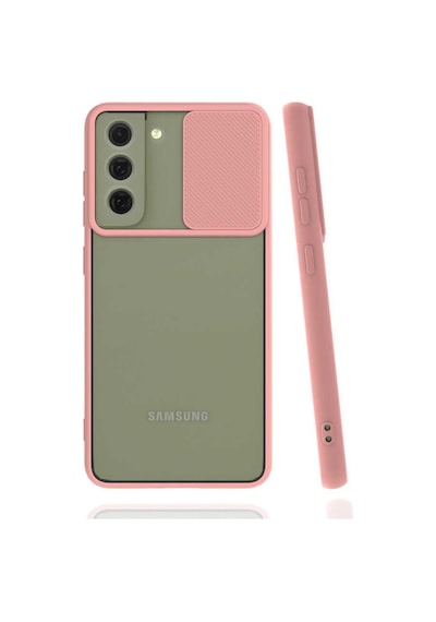 Noktaks - Samsung Galaxy Uyumlu S22 - Kılıf Slayt Sürgülü Arkası Buzlu Lensi Kapak - Pembe Açık
