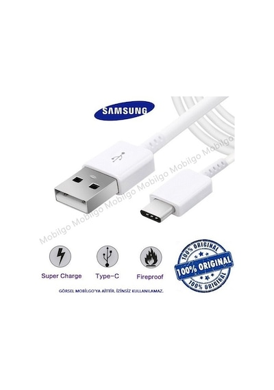 Mobilgo Galaxy Uyumlu Type-C Hızlı Şarj Kablosu Beyaz 1M