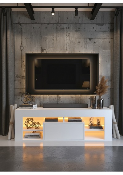 Resital Ledli Tv Ünitesi L1504-1 Beyaz Beyaz