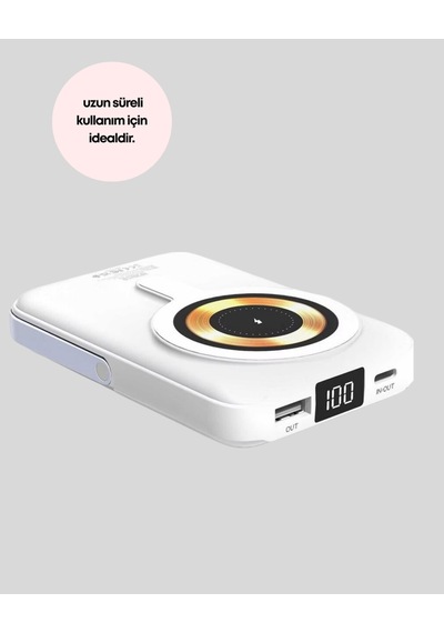 Manyetik Kablosuz Powerbank 22.5w Hızlı Şarj Lcd Ekranlı - Sarı