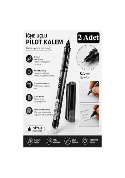 Siyah Pilot Kalem İğne Uçlu 2 Adet Stilo Pilot Kalem 0.5mm İnce Uçlu Pilot Kalem Likit Mürekkepli Pilot Kalem