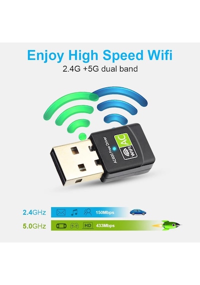 Schulzz 600 Mbps USB Mini Wi-Fi Adaptörü Rtl811 5Ghz Kablosuz Alıc