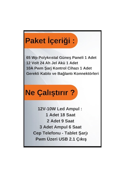 Aydınlatma Trenta Solar Paket 12 Volt-500wp