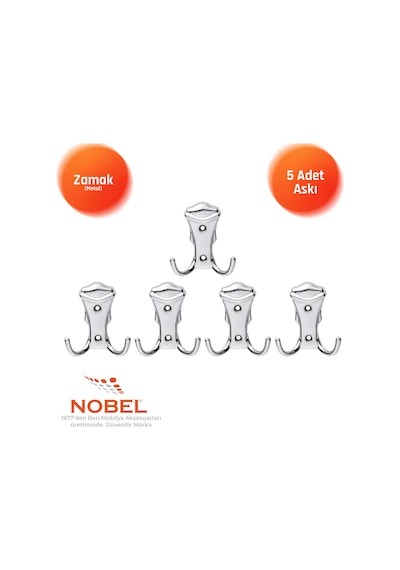 Kobra Askı, Metal Vestiyer Askısı, Krom, Duvar Ve Dolap Askılığı 5'li Set Vidalı