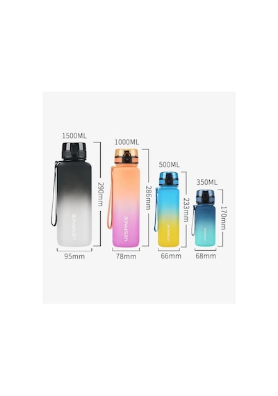 Uzspace 1500ml Mega Boy Soft Touch Çift Renk Motivasyon Tritan Su Matarası Siyah-beyaz Çok Renkli
