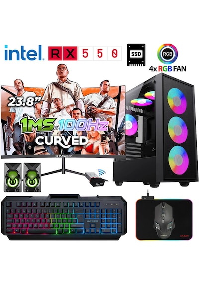 Kinger KX120 i5-3470 16 GB 512 GB SSD 4 GB RX550 23.8" Free Dos Masaüstü Oyuncu Bilgisayarı