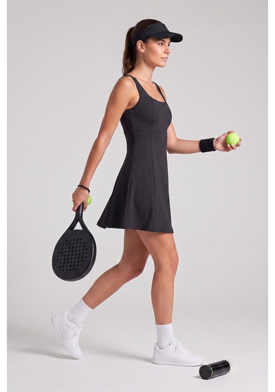 TOMMYLIFE Siyah Yuvarlak Yaka Kadın Tenis Elbise - 97319