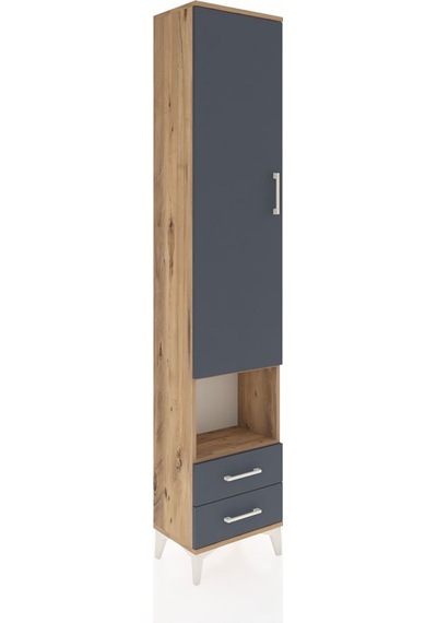 Arges Dolap 5 Raflı 2 Çekmeceli Tek Kapaklı 44x30x221 Çam-antrasit Atlas Çam