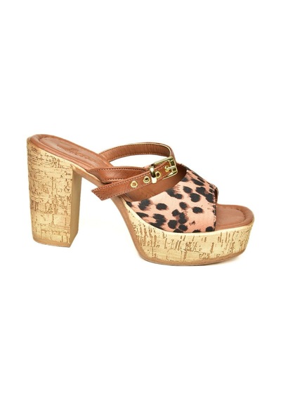 Fox Shoes U996254404 Taba Leopar Desenli Kalın Topuklu Kadın Ayakkabı Taba