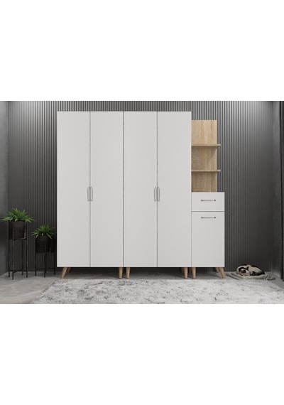 Begonya Portmanto Vestiyer Meşe Beyaz -225 cm