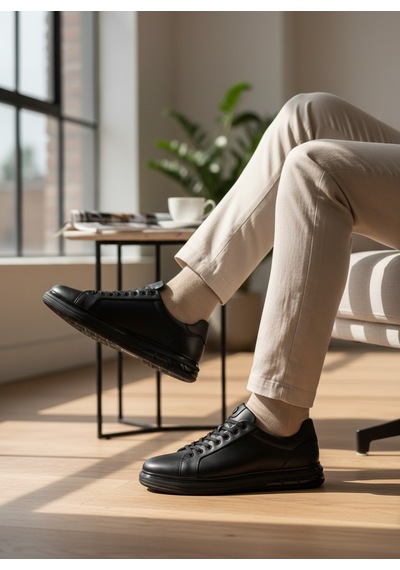 2274-zanelle Hakiki Full Duble Deri Üst Kalite Premıum Erkek Sneaker Ayakkabı Siyah