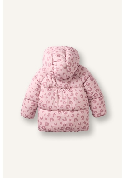 Defacto Leopar Desenli Kapüşonlu Şişme Mont Kız Bebek H3634a526aubr138 Bordo-br138