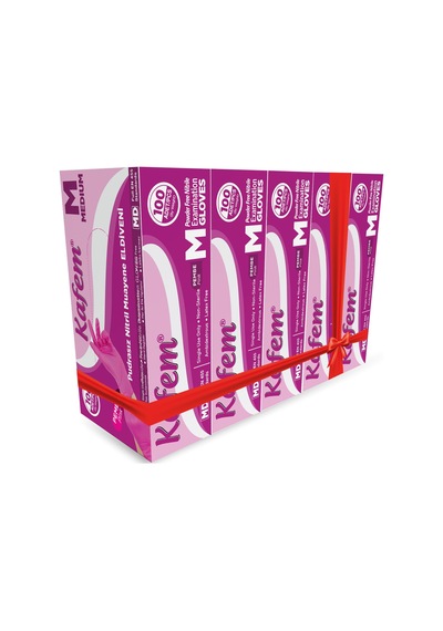 Kafem Pembe Nitril Eldiven Pudrasız M 100 Lü X 5 Paket