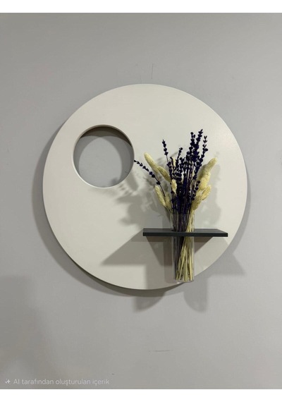 Sümbül 50 Cm Ahşap Pilli Ledli İskandinav Tarzı Duvar Rafı Modern Çiçeklik Ekru