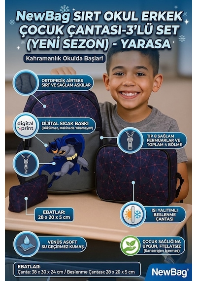 Newbag Yarasa Sırt İlkokul Çantası-3'lü Set