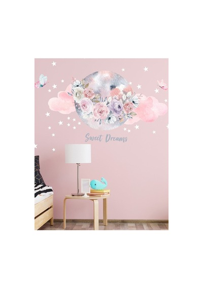 Çiçekler Ve Ay Temalı Duvar Sticker Seti