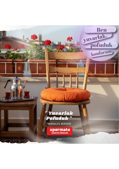 Pofuduk Yuvarlak Sandalye Minderi Mutfak, Balkon, Bahçe Dekoratif Oturma Minderi Yumuşak Dolgu Turuncu