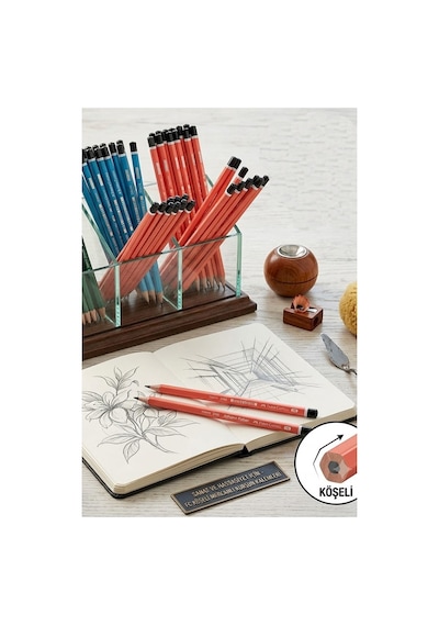 Siyah Kurşun Kalem Mercanlı 6 Adet Faber Castell Mercanlı Kurşun Tahta Kalem Hb Orta Dereceli Öğrenci Kalemi Okul Çok Renkli