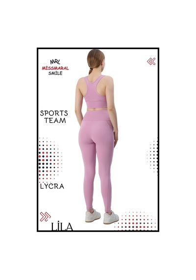 Missmaral Kadın Alt Üst Takım Fitness Pilates Koşu Sporcu Slim Fit Tayt Çift Cep Yüksek Bel Likralı Lila 3065 Lila