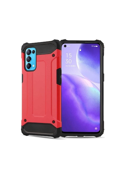 Noktaks - Oppo Reno 5 5g Uyumlu - Kılıf Çift Katman Zırh Tank Crash Military Kapak - Kırmızı