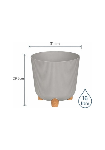 Omnipazar Elf-453 Dekoratif Derin Nostalji Ayaklı Saksı Takımı 16 Litre Taş Gri