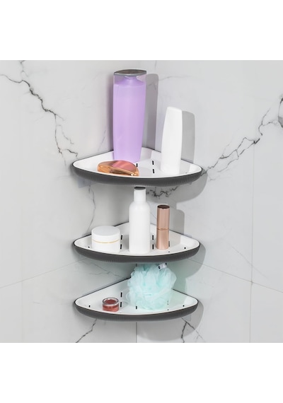 Ayrex Porsima 0447 3'lü İstiridye Banyo Köşe Rafı - Yapışkanlı Duş Rafı Banyo Düzenleyici Organizer - Antrasi Diğer