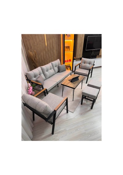Balkon, Bahçe - Metal Kanepe Koltuk Takımı 3+1+1 + 2 Adet Puf + Sehpa Balkon, Bahçe - Metal Kanepe Koltuk Takımı 3+1+1 + 2 Adet Puf + Sehpa