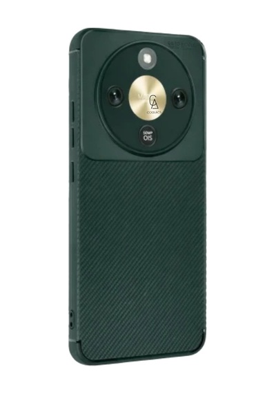 Honor Magic 8 Lite İle Uyumlu Karbon Tasarım Silikon Telefon Kılıfı Ve Temperli Cam Ekran Koruyucu Koyu Yeşil